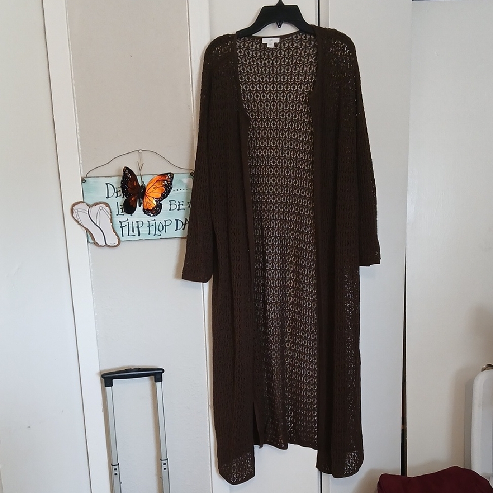 J. Jill Dark Brown Open Knit Cardigan